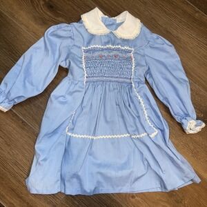 Vintage Polly Flinders Hand Smocked Embroidered Long Sleeve Prairie Dress 3t